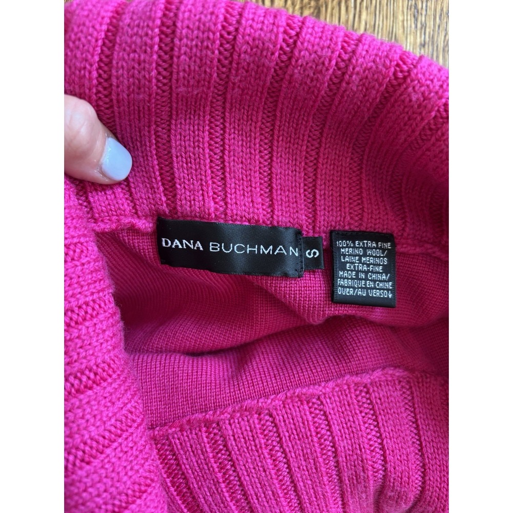 Dana Buchman Wool Hot Pink Barbie Core Cowl Neck Knit Sweater Small Zip Accent‎ - Picture 4 of 4